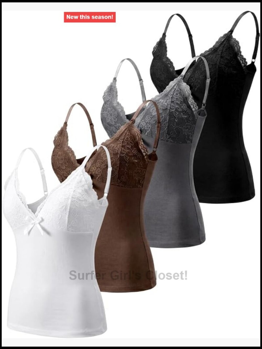 4 Pack Women Lace Cami Tank Tops V-Neck Spaghetti Strap Y2K Sexy Fitted Open